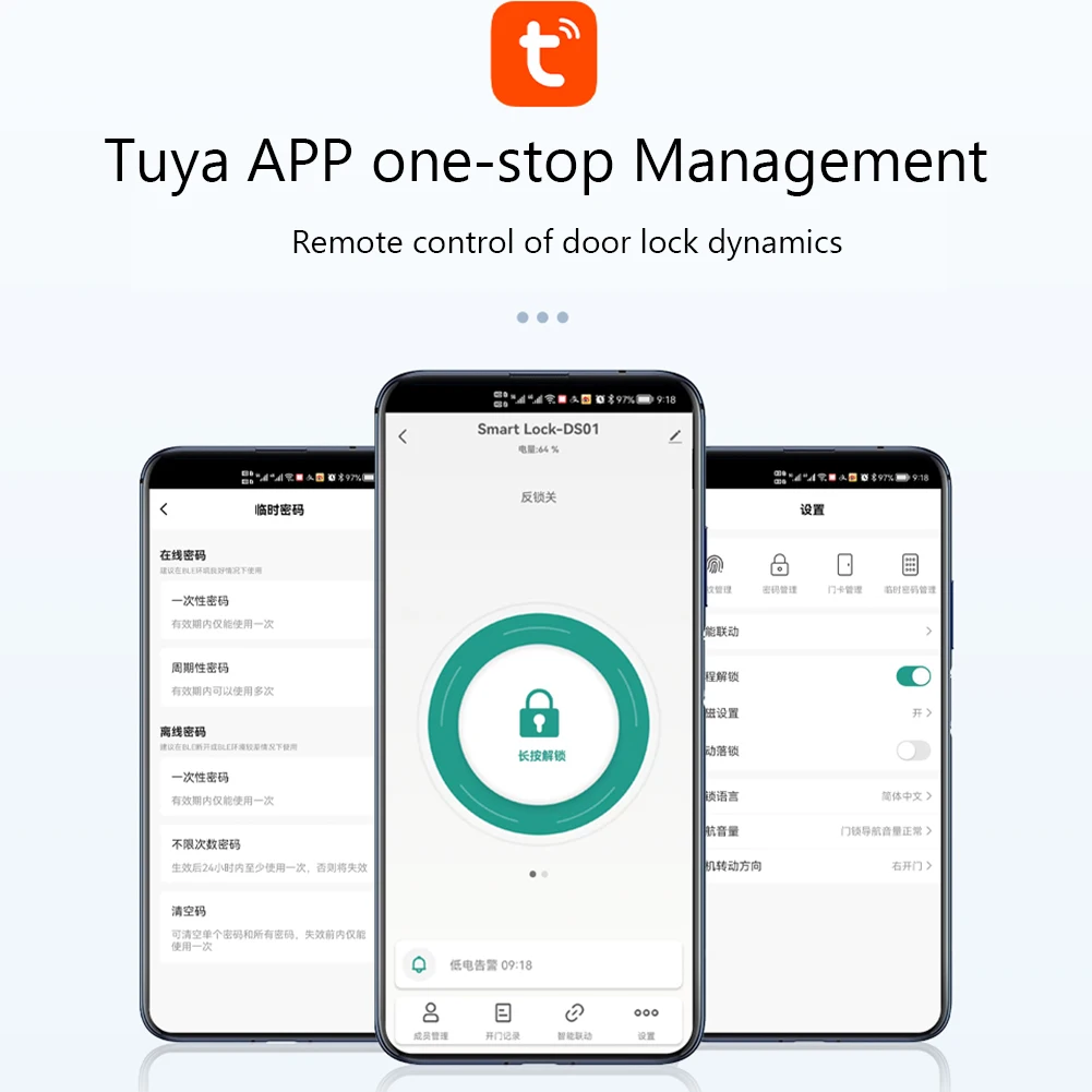Tuya Smart Fingerprint Biometrics Door Lock Bluetooth APP control Password Keyless Entry Door Lock for Office and Interior Doors