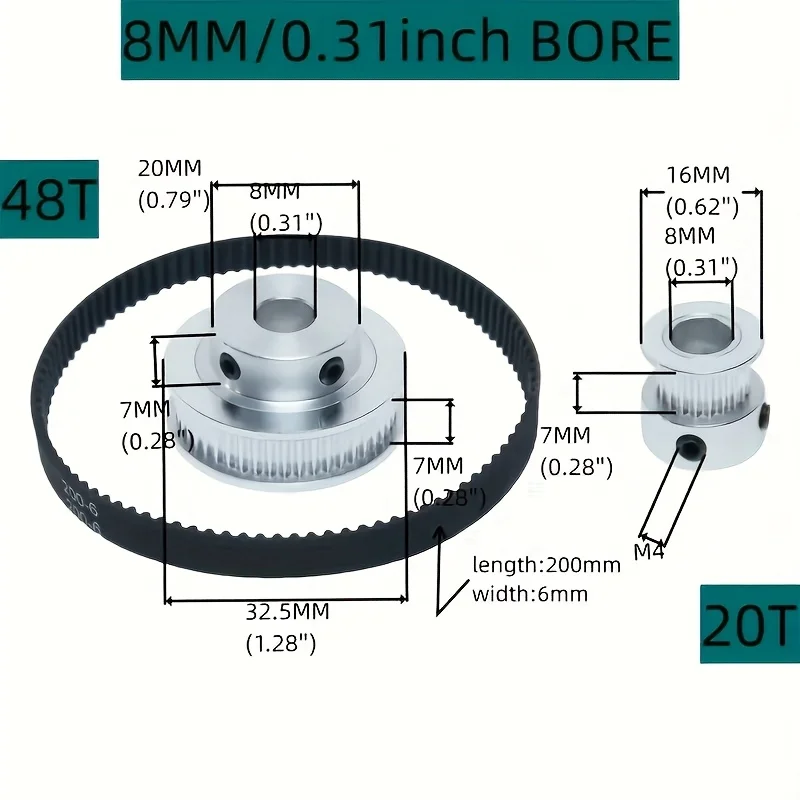 Aluminum Timing Pulley 20&48 Teeth 8mm Bore Synchronous Wheel