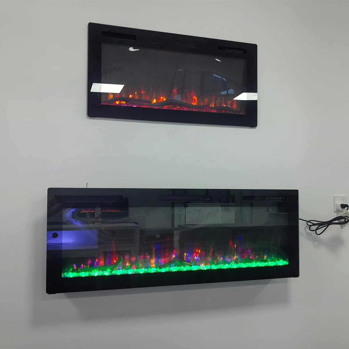 Custom OEM/ODM 100-Inch Steel Electric Fireplace 7-Flame Colors Remote App-Controlled Adjustable Flame Brightness 110V-120V