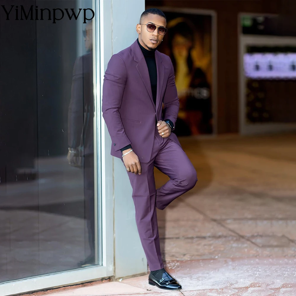 Trajes informales de 2 piezas para hombre, traje ajustado con solapa de muesca, esmoquin para banquete de boda y novio, conjunto de trajes de negocios (chaqueta + pantalones)