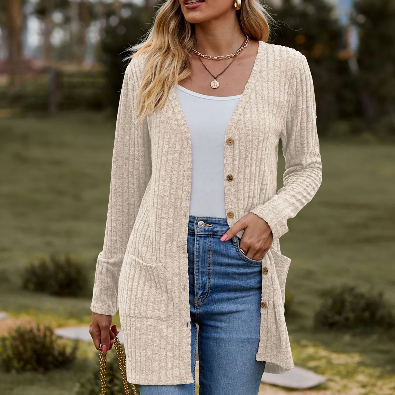 Damen Cardigan Sweater 2023 Herbst und Winter neue weibliche lange Mantel Twisted Seil mit Knopf einfarbig gestrickte Pullover Frauen