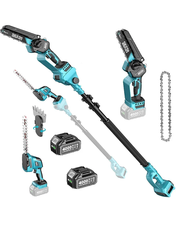 SEESII 6-in-1 Elektrische Hochstablensäge mit 2,4 m Teleskopstange, Elektrischer Heckenschneider, Strauch- und Unkrautentferner, Gartenschere