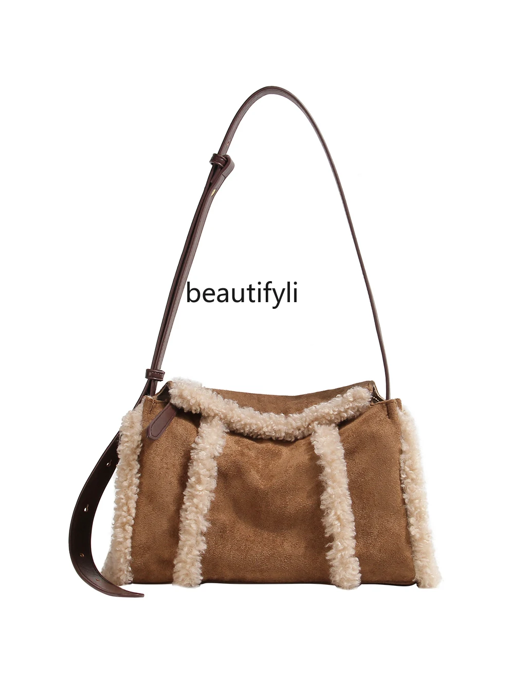 Lamb wool splicing armpit bag autumn and winter new shoulder bag women