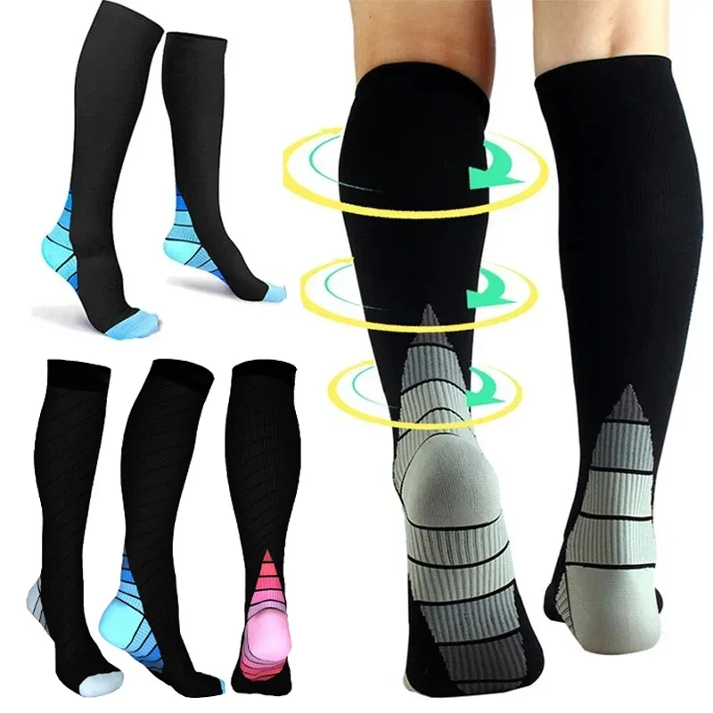 

3Pairs Compression Sports Socks for Women & Men For Neuropathy Swelling Pain Relief, 20-30 mmHg Knee-high Stockings, Black, Grey