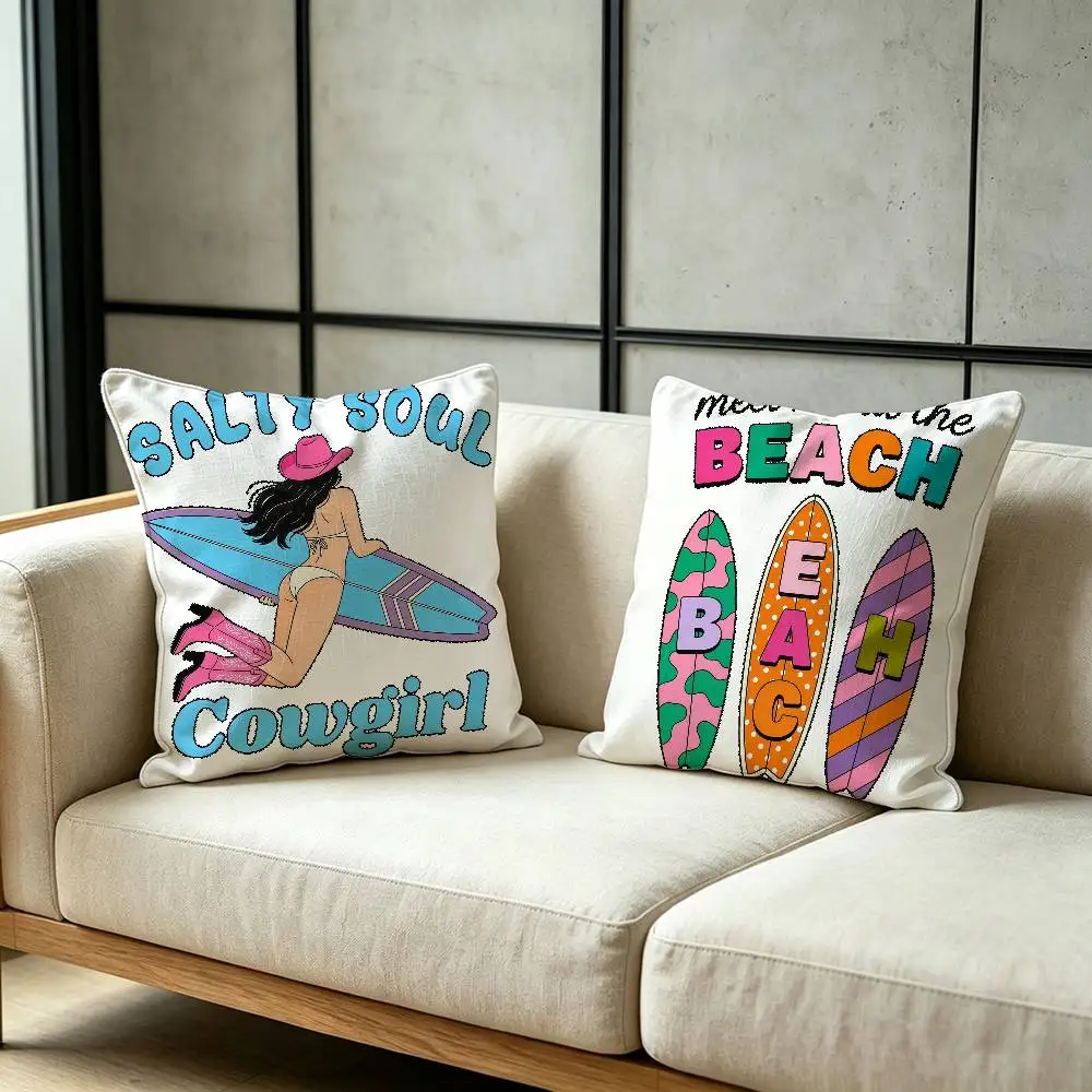 Summer Surfboard Pattern Throw Pillow Cover Neutral Decor Cushion Cover Soft Sofa Couch Bed Home Decor Pillow Case