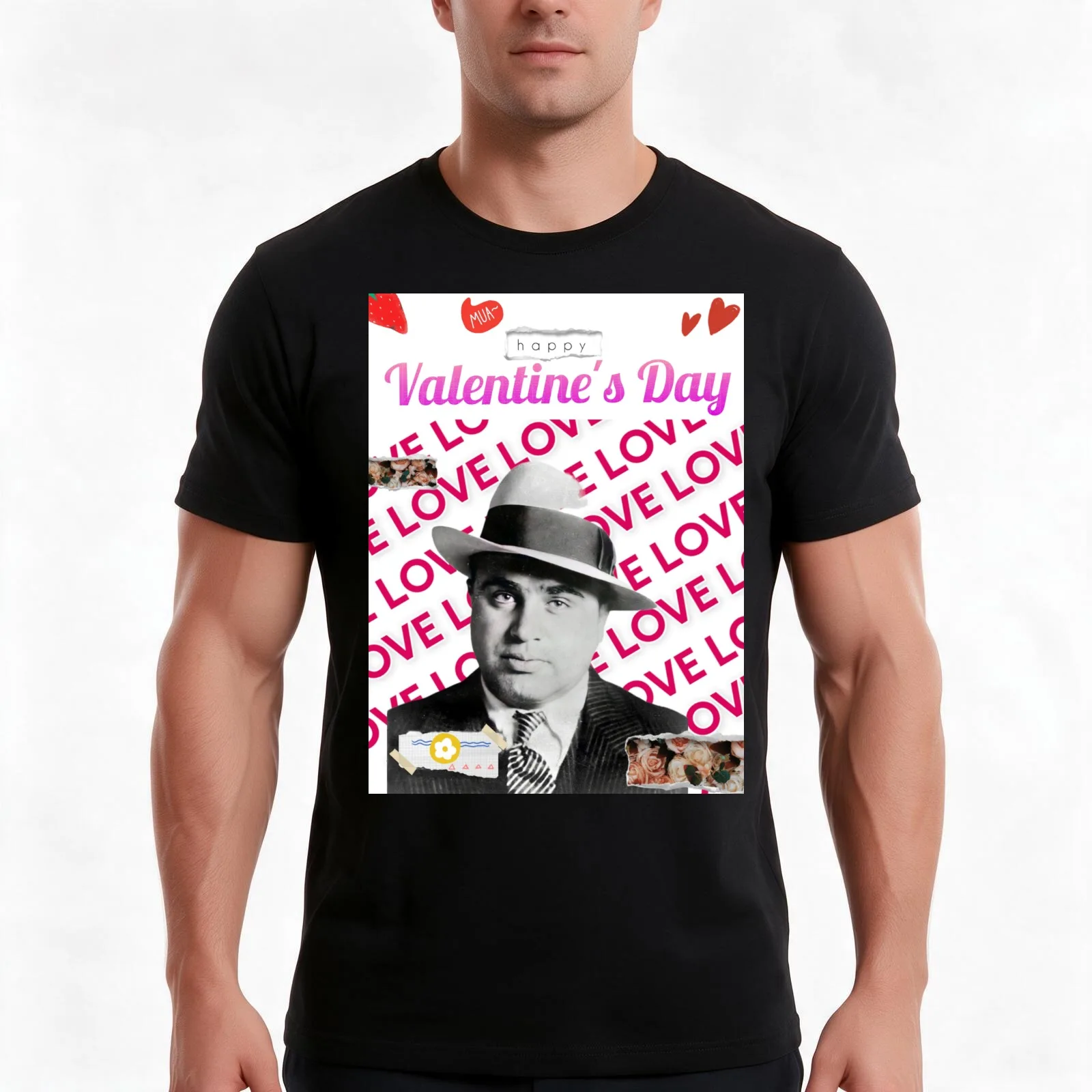 Capone wishes you happy Valentine's day T-Shirt, Summer Casual Cotton Tee, Oversized Streetwear Tops, Vintage Graphic Print