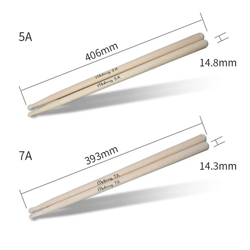 Maple 5A / 7A Wood Drum Sticks For Beginners Wooden Drum stick Music Band 7A (Beginner) thinner than 5A (Standard) Drumsticks