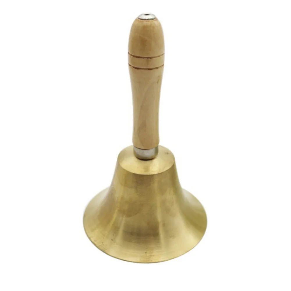 Wooden Handle Super Loud Hand Bell Portable Multi-Purpose Solid Brass Call Bell Sturdy Comfortable Grip Brass Ringing Handbells