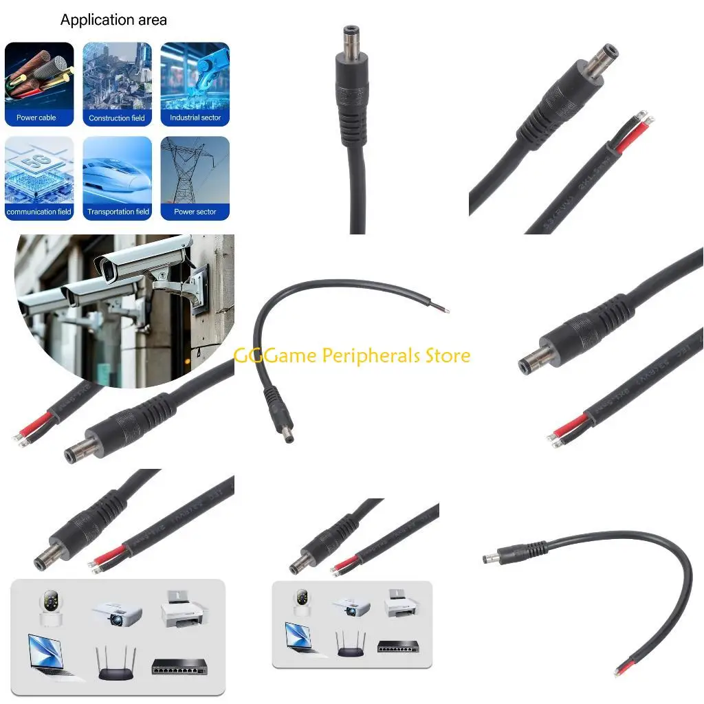 

U55B 5.5mmx2.5mm Power Male Plug to Bare Wire Open End Cable for CCTV Power Supply Cable Repair Security Camera Cable