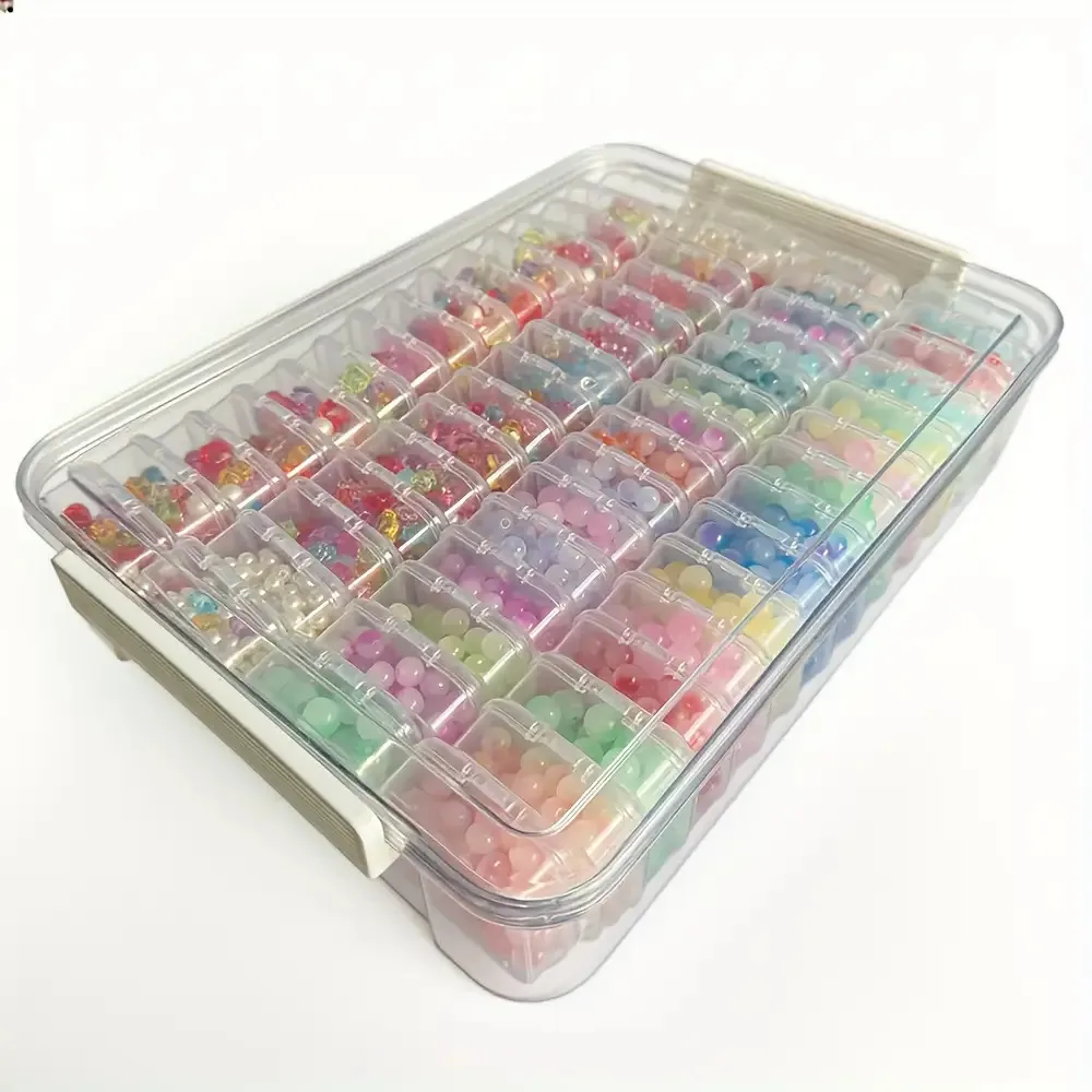 60Pcs Clear Plastic Bead Storage Box with Detachable Tray for Jewelry DIY Sewing Craft