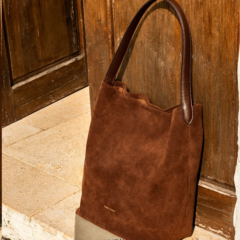 BEAUTODAY Shoulder Bags Handbags Set 2 in 1 Women Cow Suede Leather Large Capacity Solid Ladies Composite Bags Handmade 62144