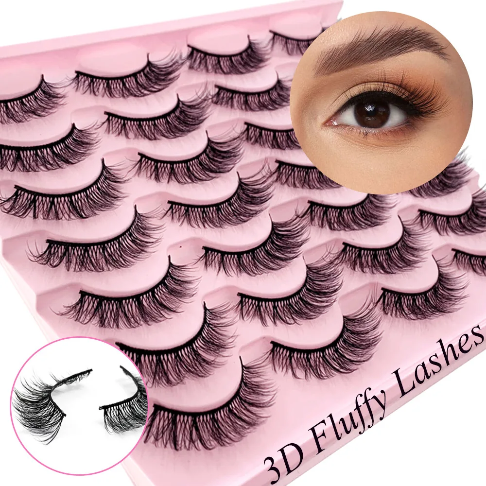 

14 Pairs False Eyelashes, 15mm 3D Faux Mink Lashes, Natural Look, Fluffy Cat Eye Lashes,Stage, Daily Wearing