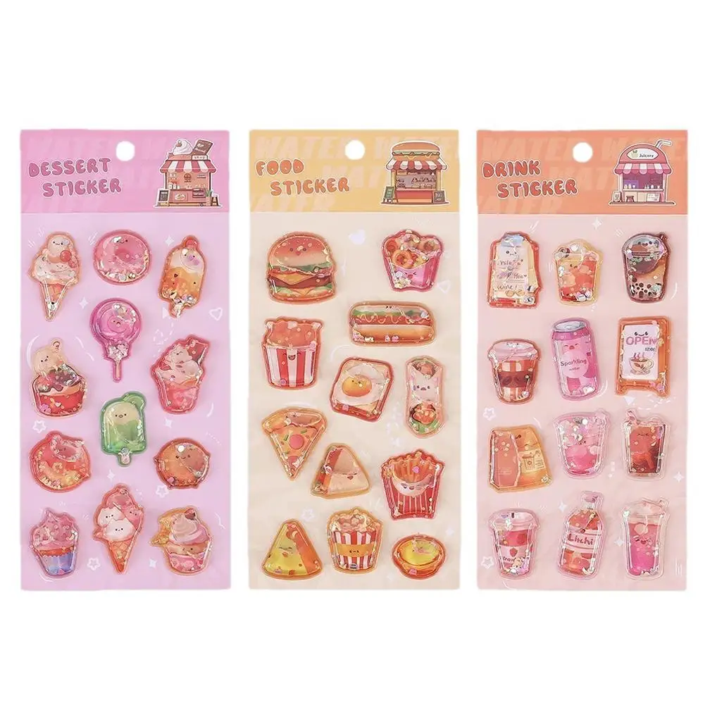 3D Embossed Crystal Children Stickers, Adorable Assorted Decals Cartoon Mini Hamburger Ice Cream Milk Tea 3D Journal Stickers ﻿