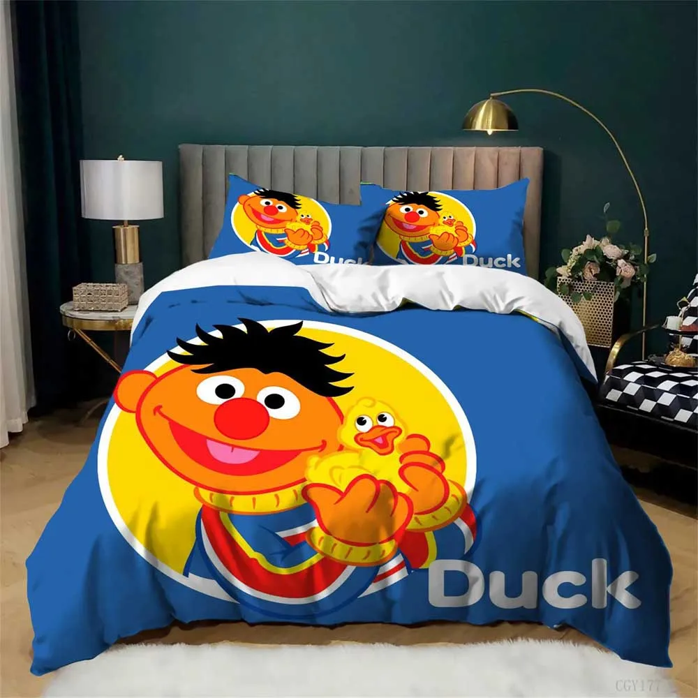 Exquisite Cartoon Bedding Set S-Sesame S-Streets Duvet Cover Pillowcase Boy girl Kids Bedroom Gift Single Double Large Size