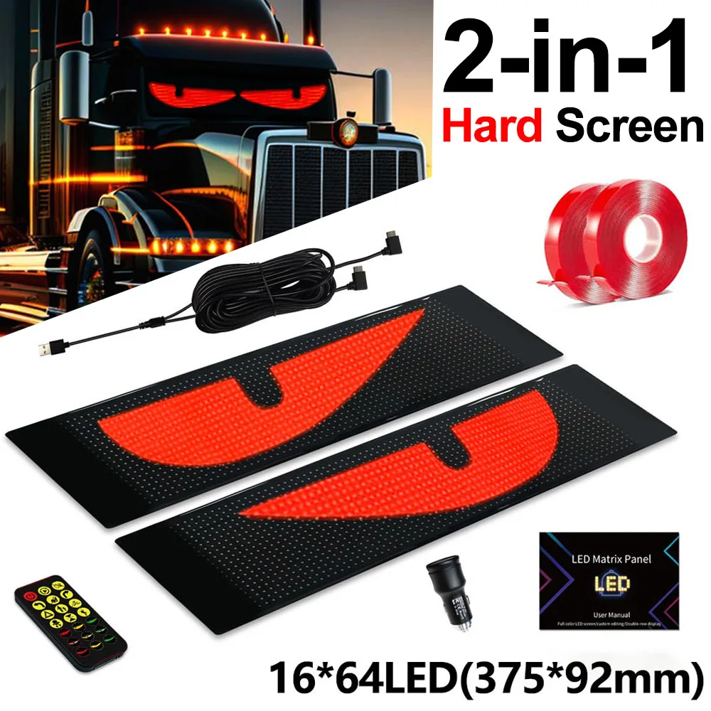 1 Pair Hard Screen Devil's Eye 16*64 LED Matrix Pixel Panel with APP Remote Control DIY Programmable LED Display for Car Truck