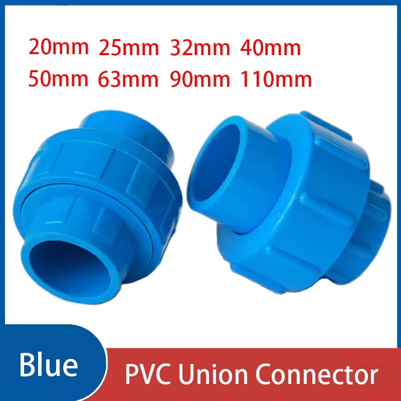 

1~10PC 20/25/32/40/50/63~110mm Blue PVC Union Connector Aquarium Tank Water Tube Pipe Coupling Joints Garden Irrigation Fittings