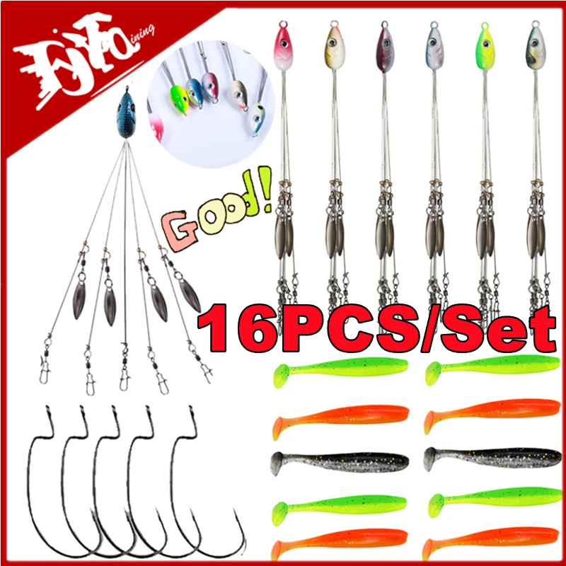Nuevo 16 unids/set cebo Alabama Kit de pesca con cola en T cebo suave grupo cebo falso lentejuelas pesca en el mar cebo falso accesorios de pesca