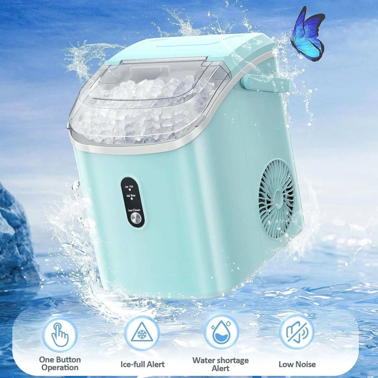 Soft Chewable Nugget Countertop Ice Maker produces 34Lbs/24H, Pebble Ice Machine with Convenient Ice Scoop, Self-Cleaning Featur