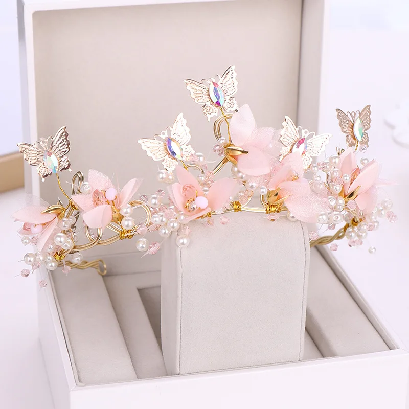 

Bridal Crown Headdress Korean Flower Compilation Crown HairBand Princess Performance Super Fairy Butterfly Hair Accessories