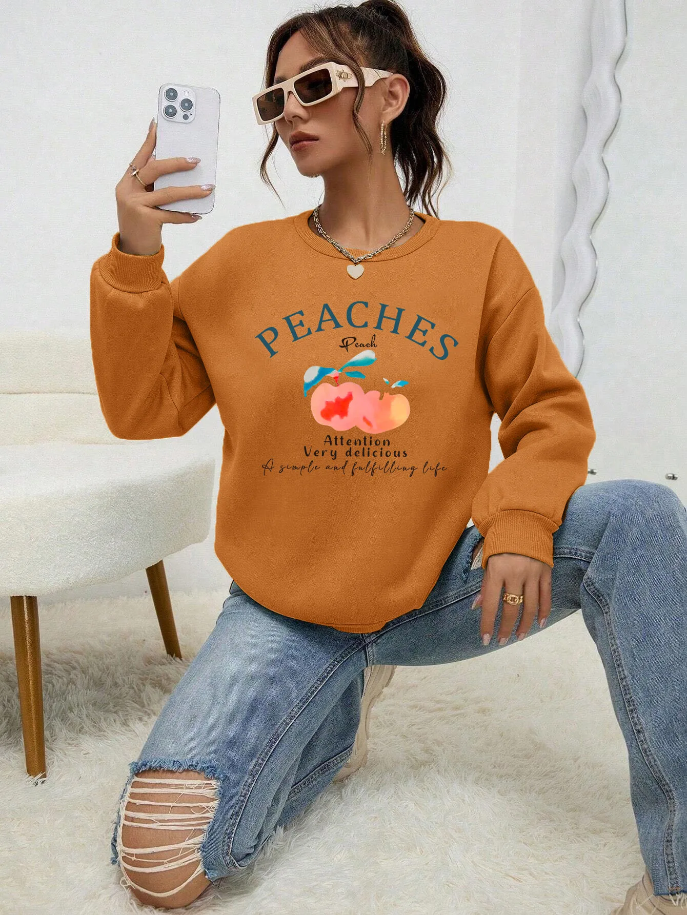 Peaches Attention Very Delicious Letters  Print Woman Sweatshirt Creative  Hooded Street Casual Clothes Autumn Female Tracksuit