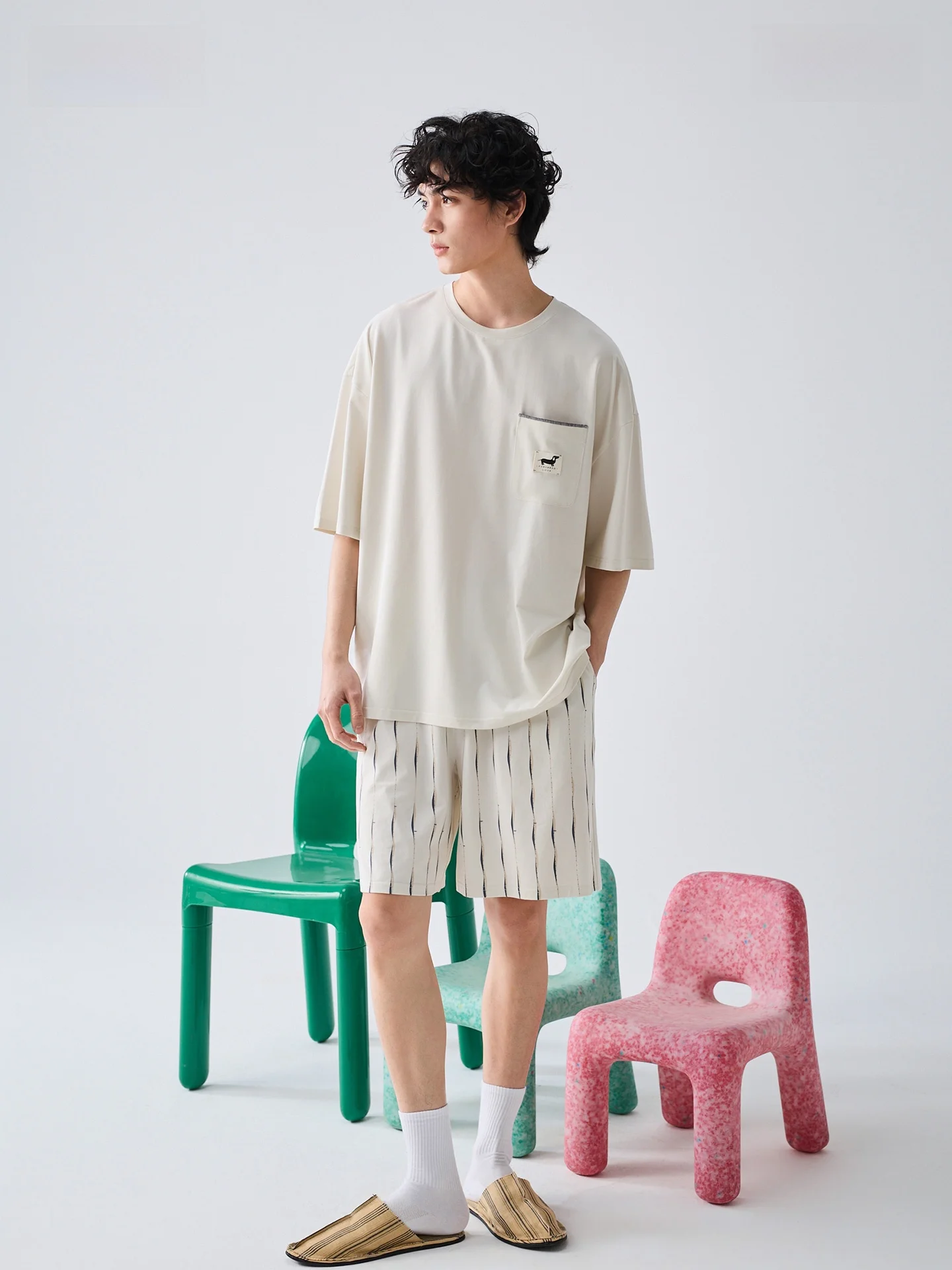 pure-cotton-short-sleeve-sleepwear-set-men's-summer-loose-comfortable-home-clothes-outdoor-wearable-soft-antibacterial-fabric