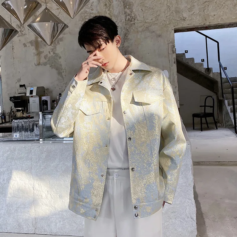 

iny Gold Jaet Men's Faion Nightclub Stage Clothing Autumn New Sle Personali Youth ular Long Sve Loose Fit Jaet