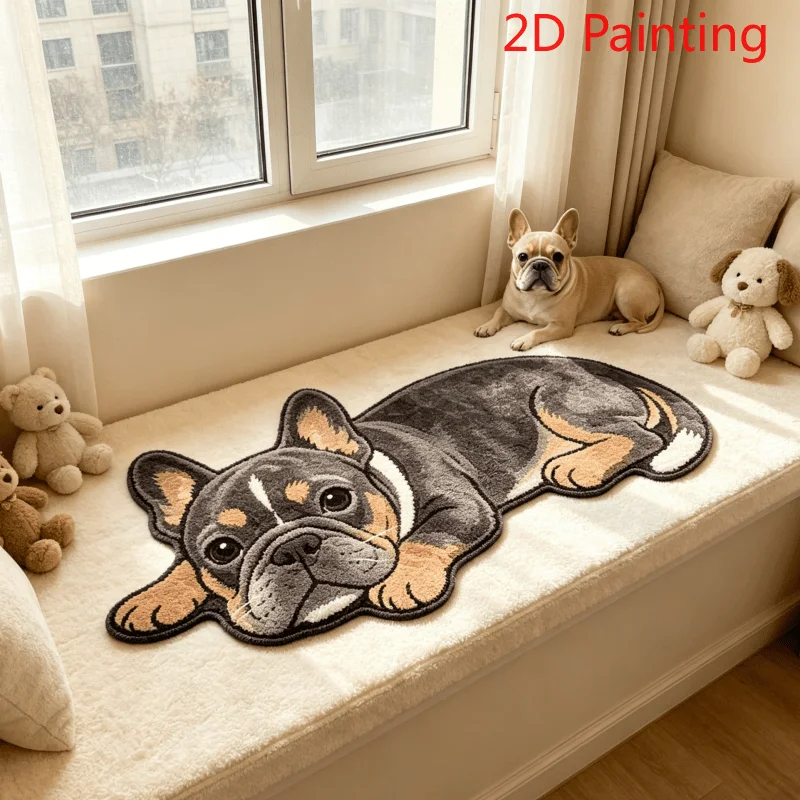 VIKAMA Cute French Bulldog Animal Rug 2D Irregular Print Non Slip Oilproof Doormat For Bedroom Entrance Home Floor Decor