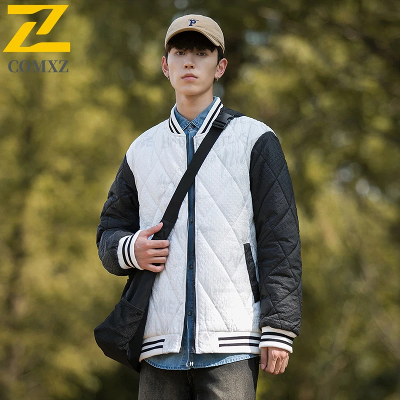 COMXZ New Padding Coat Male Winter Leisure Baseball Collar Thickened Fleece Parkas Jacquard Baseball Warm Windproof Padding Coat