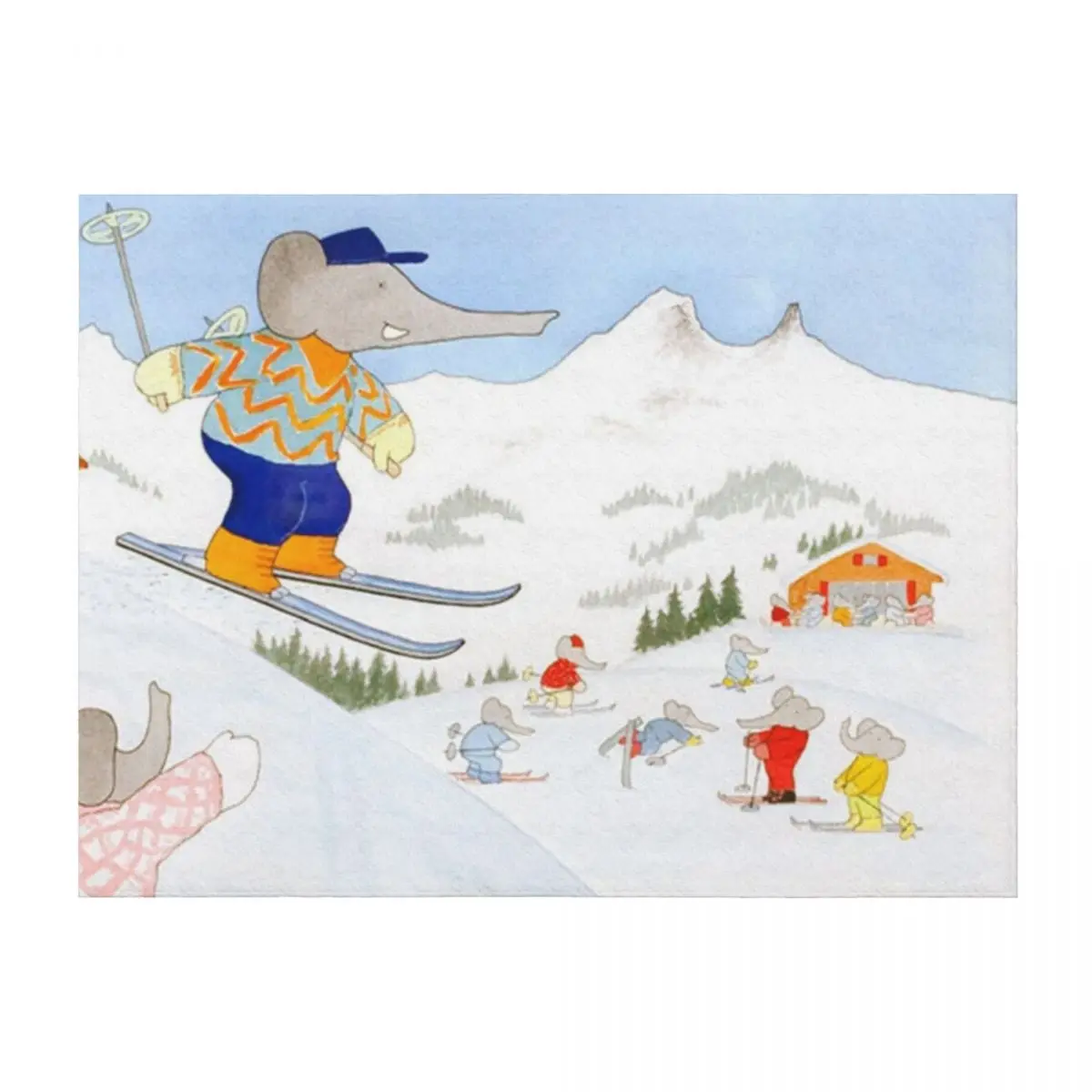 Babar goes skiing Throw Blanket Luxury Throw funny gift Hair Blankets