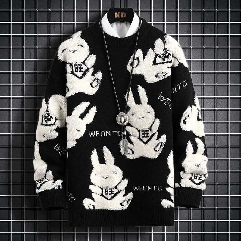 

2024 New Winter High End Hip Hop Printed Mens Sweaters Turtleneck Loose Cashmere Sweater Men Fashion Male Christmas Pullovers