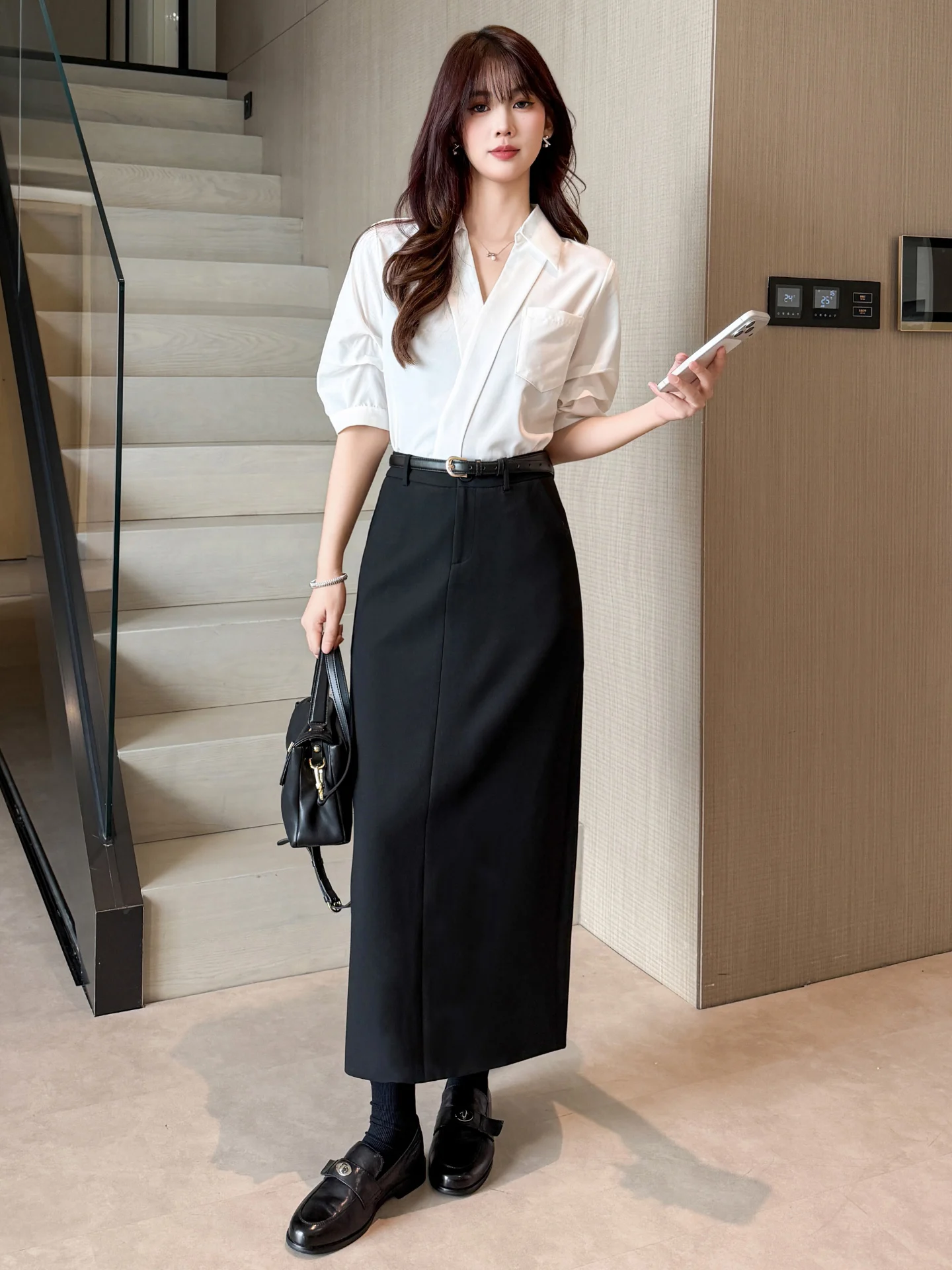 

Черная юбка-карандаш с высокой талией для женщин, офисная, универсальная, весенне-осенняя, стройнящая, длинная, с боковой молнией