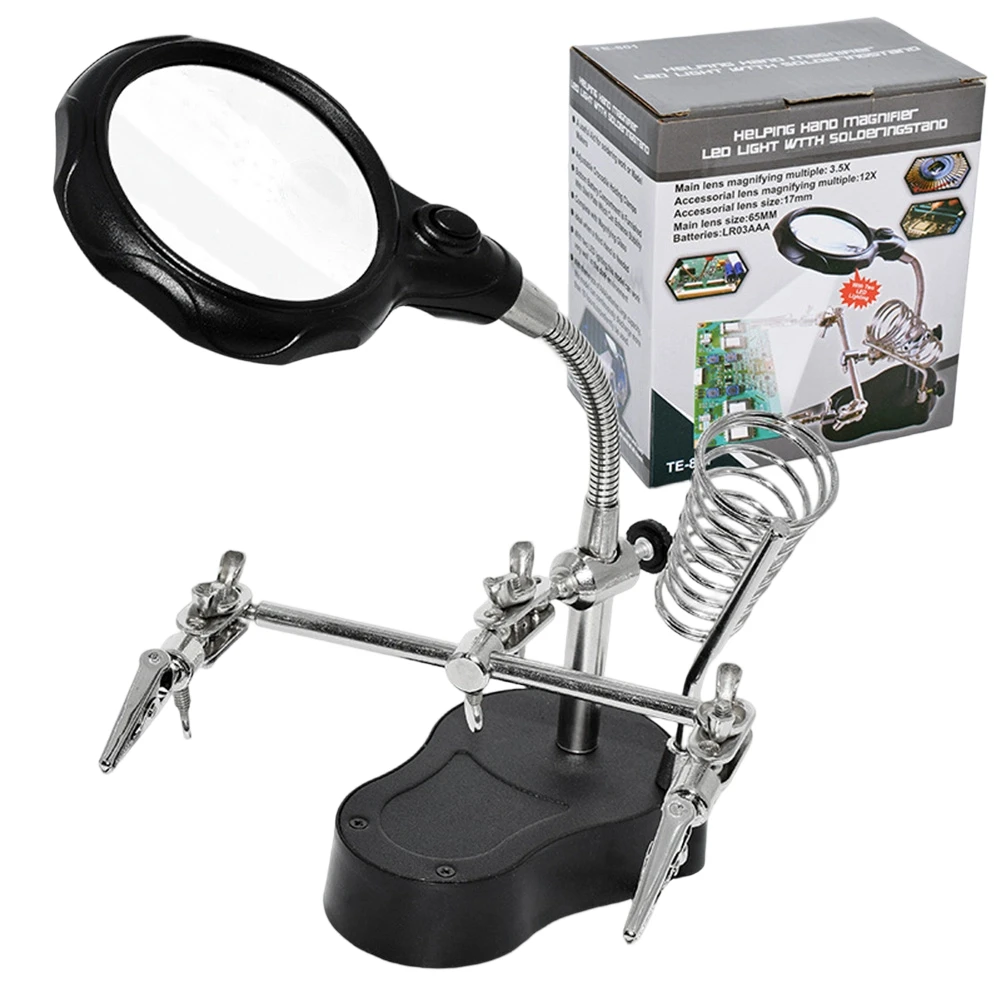 LED Illuminated Magnifier with 3.5X Lens 60mm Size and 360 Degree Rotatable Metal Hose for Detail Oriented Tasks