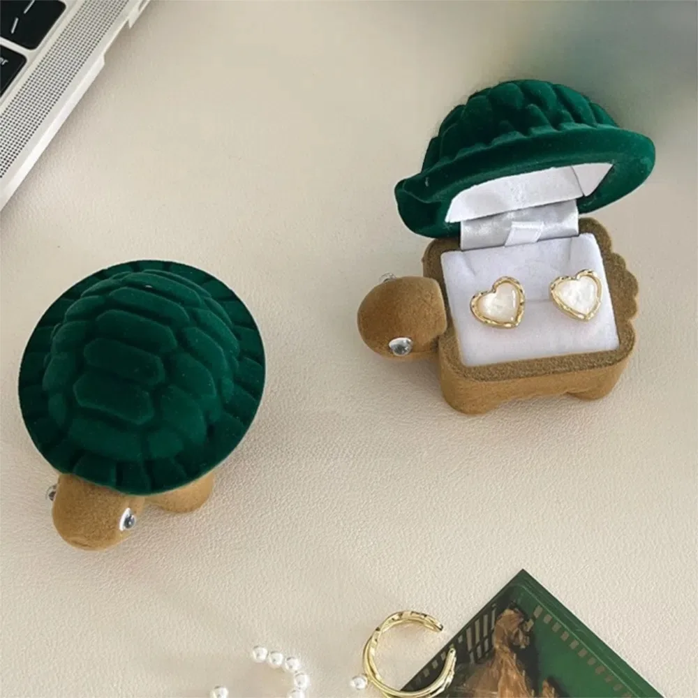 Cute Velvet Creative Ring Case Swan Turtle Ring Display Box Mermaid Flower Earrings Trinket Case Gift Box