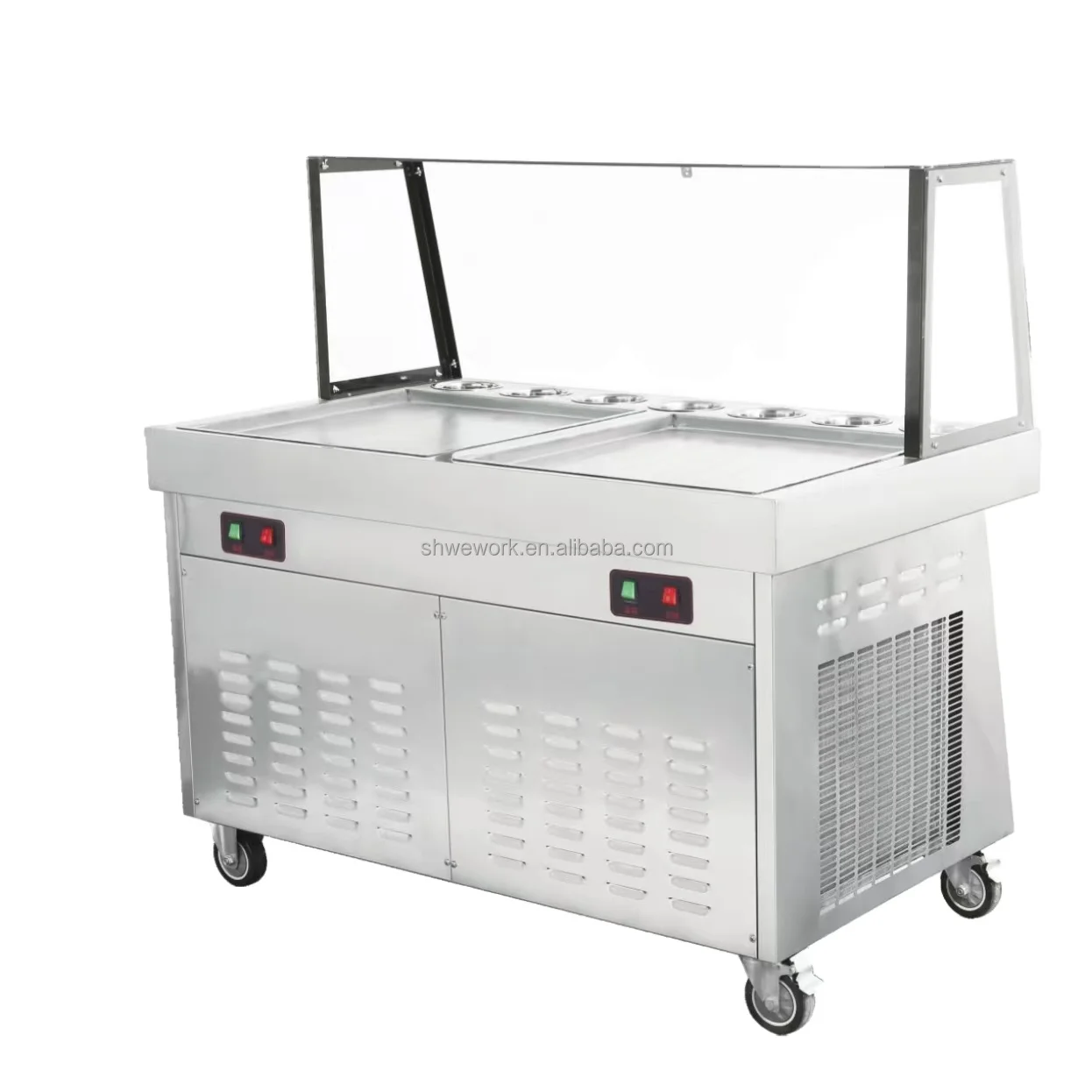 

WeWork Commercial Rolled Ice Cream Machine Stir-Fried Ice Cream Roll Maker 2 Pans Ice Cream Roll Machine