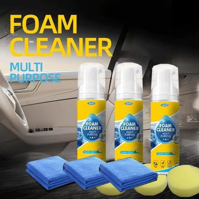 Multi Purpose Car Foam Cleaner Lemon Fragrance 60/100ml with Microfiber Cloth for Auto Home Stain Removal