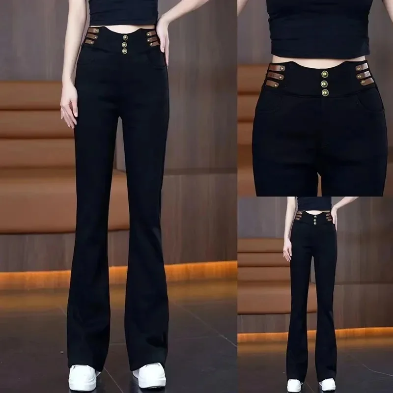 Korean Female High Waist Micro Flared Pants Autumn Winter Women Large Size 4XL Cowboy Pantalons Ladies Horseshoe  Denim Trousers