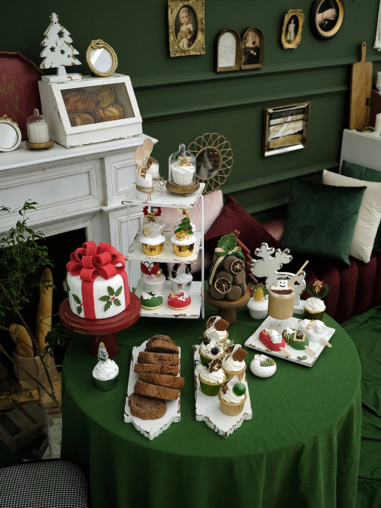 

Christmas Party Decoration Props Mori Style Dessert Table Cake Stand Combination Holiday Arrangement Pastry Display Stand