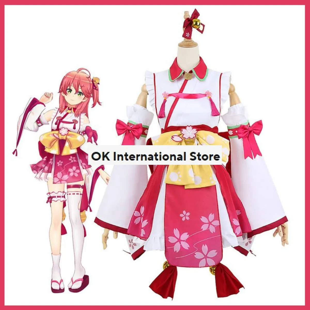 Anime VTuber Virtual YouTuber Sakura Miko Cosplay Traje para Mulheres, Saia de Kimono Japonês Sexy Lolita Kawaii Halloween Party Suit