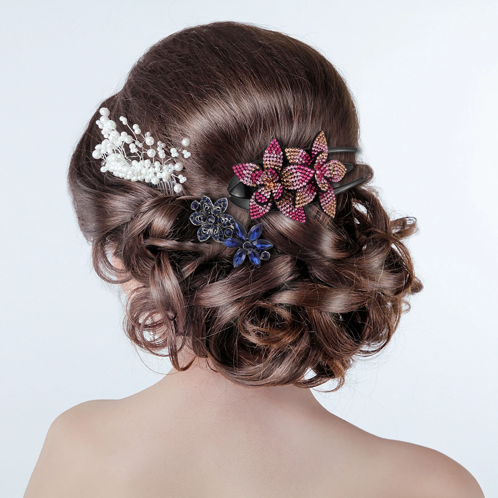 

6 шт., винтажные заколки из сплава с кристаллами и цветочным принтом, женские заколки из сплава со стразами, жемчужный декор, элегантные аксессуары, подарки для невесты