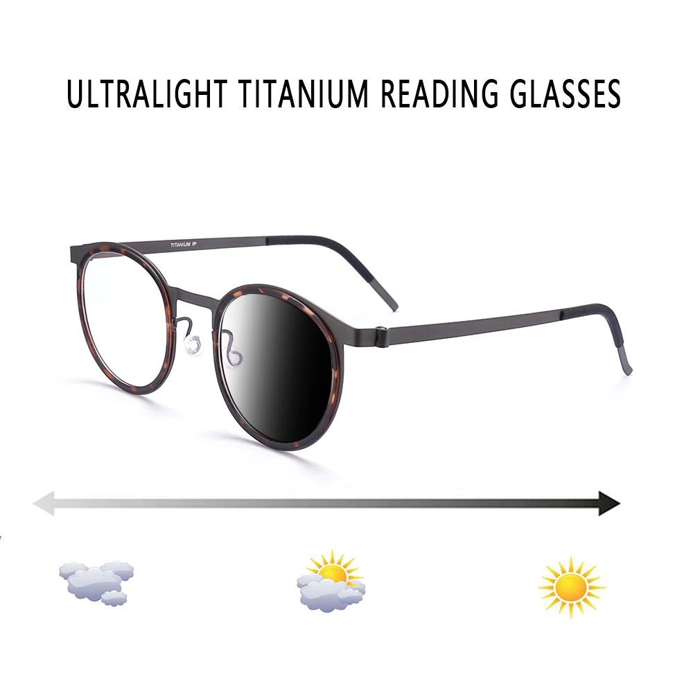 

Ultralight Titanium Round Frame Blue Light Blocking Photochromic Reading Glasses Men Computer Presbyopic Eyeglasses Women