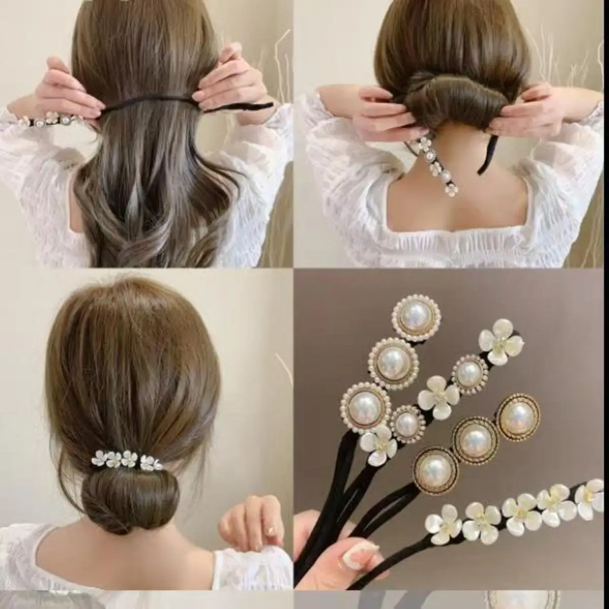 Eleganter Haarstab mit Blumenkristall-Design, flexibler Donut-Brötchen-Maker, DIY-Haar-Accessoires, Geschenk