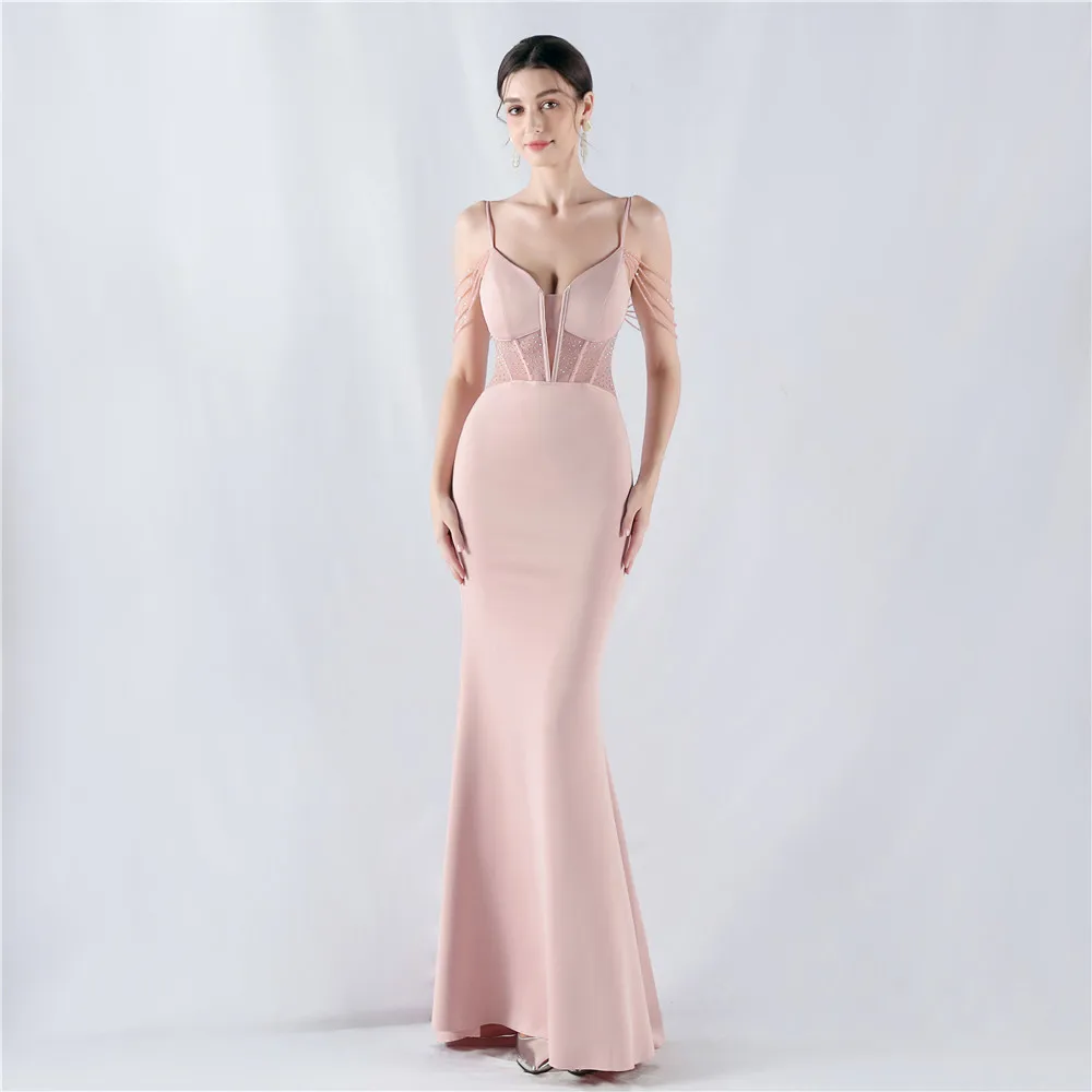 Customized Women's Spaghetti Strap Beading Hot Stamping   High Split  Sexy Prom Gown Memaid  Evening Dress