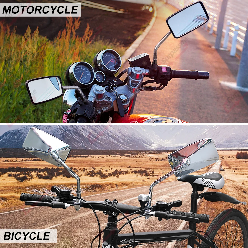 1Pair Motorcycle Rear View Mirrors Universal Adjustable Chrome Handlebar Mirror ATV E-bike Scooter Motorcycle Mirror Accessories