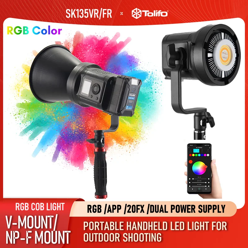 

TOLIFO SK135VR/FR Ручной COB Видеосветильник 135 Вт с креплением Bowens, светодиодный RGB-подсветка для студийной фотографии, оба для уличной съемки в помещении