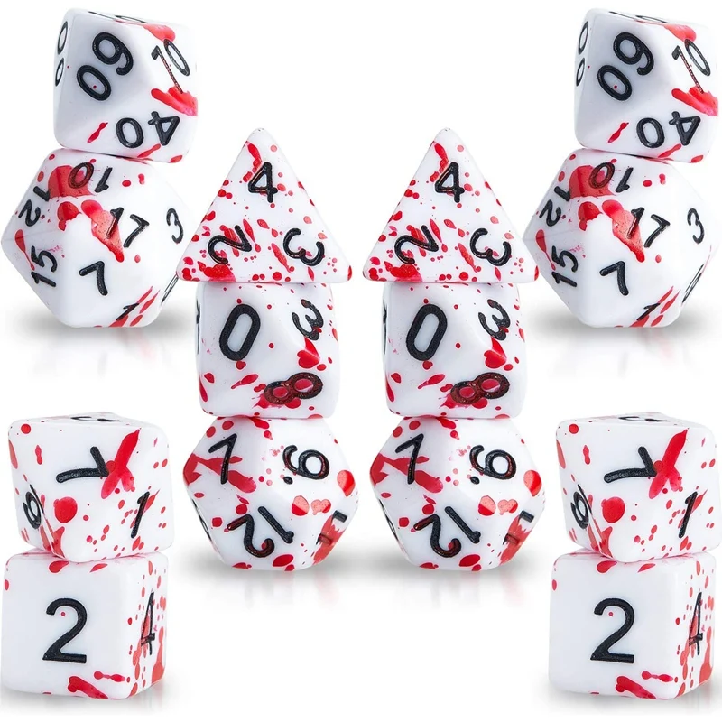 14 Pieces Blood Splatter Dice Polyhedral 7-Die Dice Set For RPG DND Role Playing Dice Games