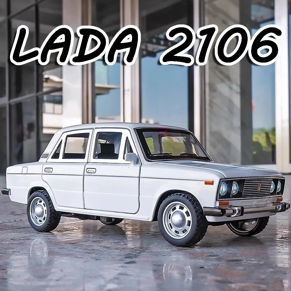 

1:24 LADA 2106 Миниатюрная модель игрушки Винтажный автомобиль из сплава, литье под давлением, 6 дверей, открытый звук, свет, откат, имитация автомобиля, подарок