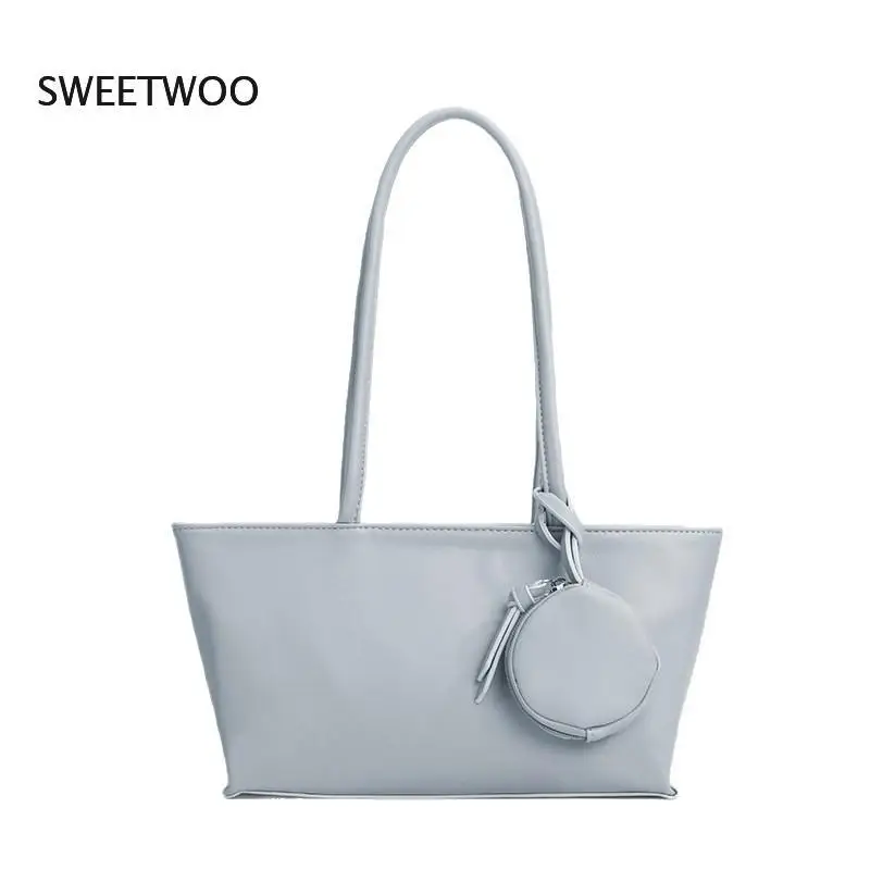 Simple Style Nylon Shoulder Bag, Multi-Use Tote Purse with Removable Mini Pouch