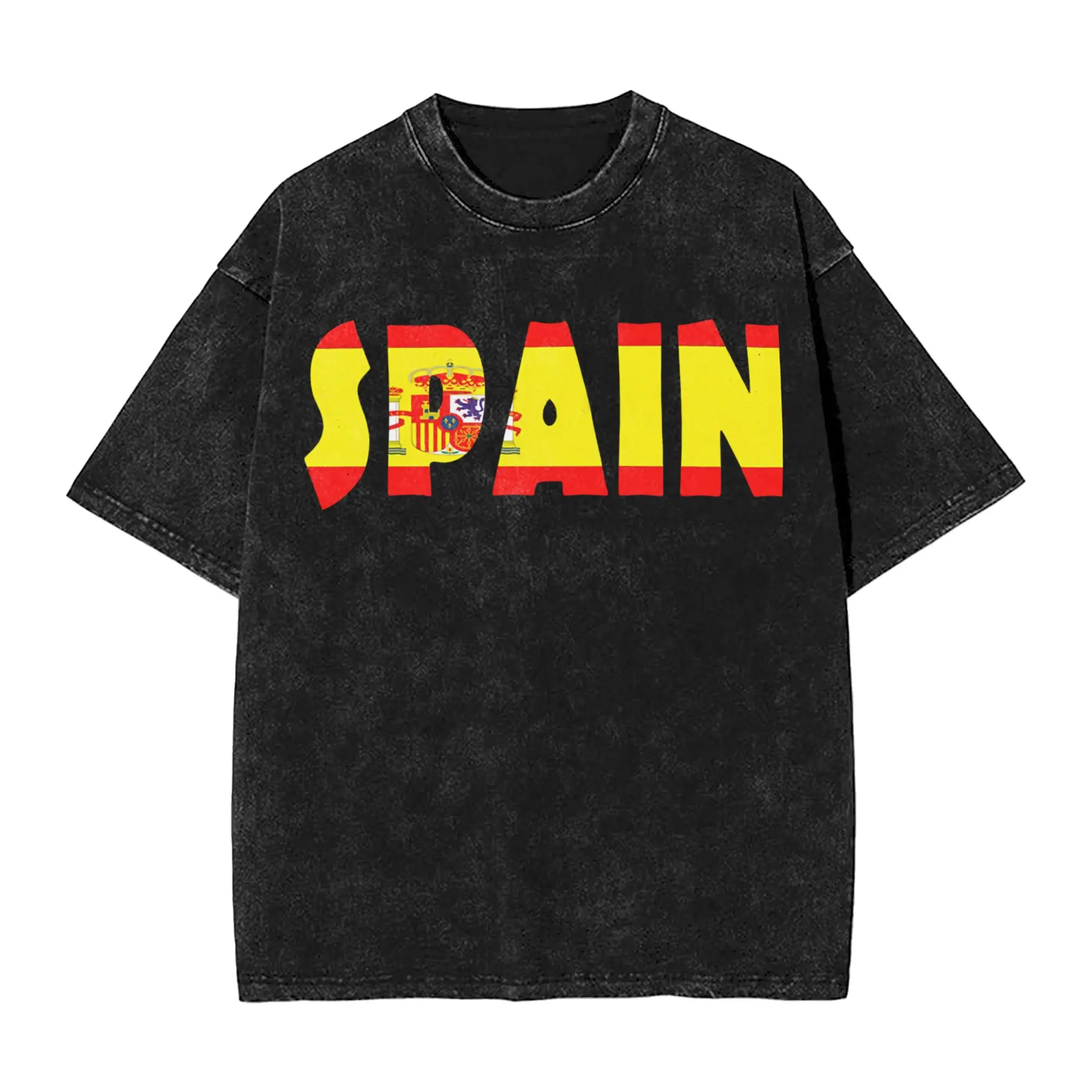 Fashion Spain Vintage Washed Tshirts Men Cotton Short Sleeve Make Spain Great Again Round Neck Summer Clothing
