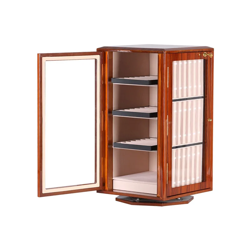 multiple paint watch strap cabinets, red wood grain storage cabinets, jewelry display boxes
