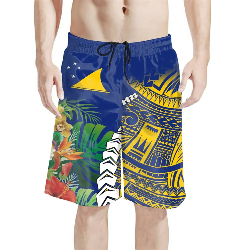 Summer Daily Casual Men Beach Shorts 2023 Boardshort Swim Pants Polynesian Tribal Samoan Tokelau Islands Print Beachwear Sports